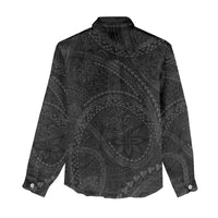 Hawaiian Kakau Art and Hisbiscus Tattoo Women Casual Shirt Tribal Pattern-Black Gradient Style - Polynesian Pride
