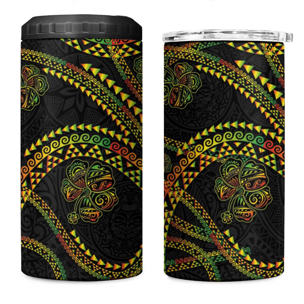 Hawaiian Kakau Art and Hisbiscus Tattoo 4 in 1 Can Cooler Tumbler Tribal Pattern-Reggae Style LT03 One Size: 16 oz Black - Polynesian Pride