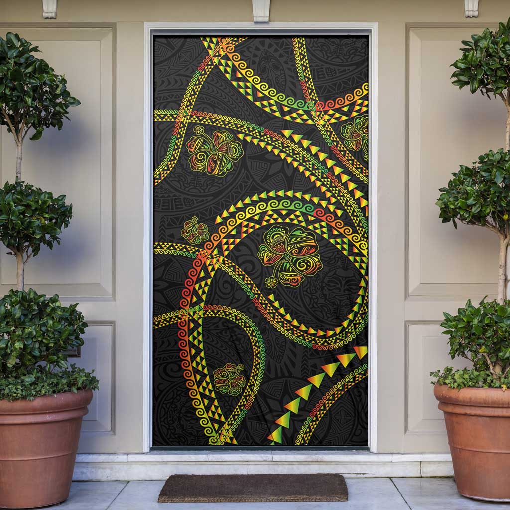 Hawaiian Kakau Art and Hisbiscus Tattoo Door Cover Tribal Pattern-Reggae Style LT03 Black - Polynesian Pride