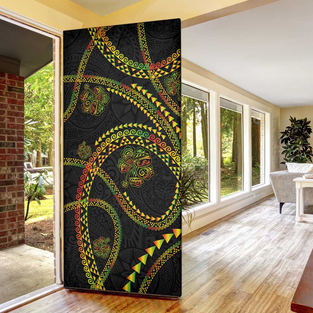 Hawaiian Kakau Art and Hisbiscus Tattoo Door Cover Tribal Pattern-Reggae Style LT03 - Polynesian Pride