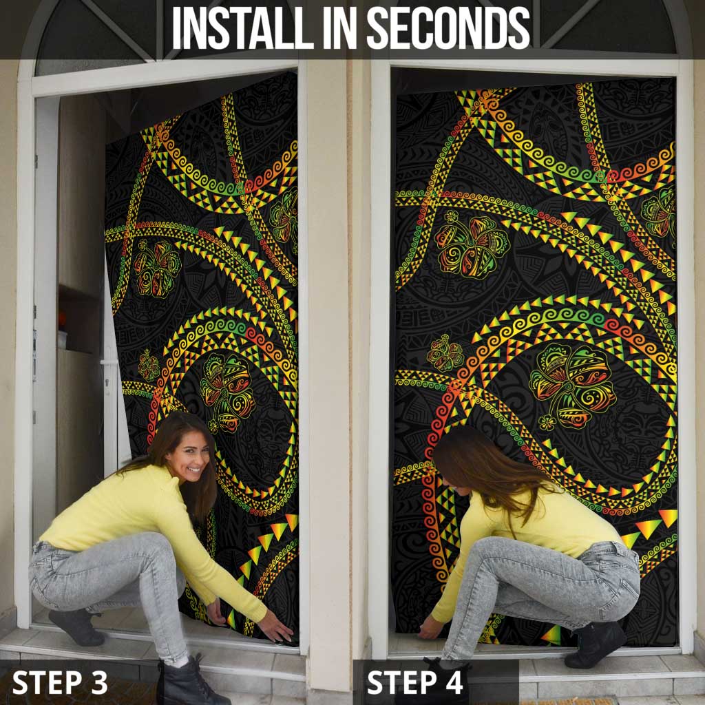 Hawaiian Kakau Art and Hisbiscus Tattoo Door Cover Tribal Pattern-Reggae Style LT03 - Polynesian Pride
