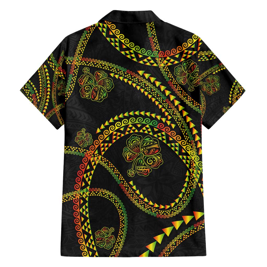 Hawaiian Kakau Art and Hisbiscus Tattoo Family Matching Long Sleeve Bodycon Dress and Hawaiian Shirt Tribal Pattern-Reggae Style LT03 - Polynesian Pride
