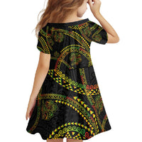 Hawaiian Kakau Art and Hisbiscus Tattoo Family Matching Off Shoulder Maxi Dress and Hawaiian Shirt Tribal Pattern-Reggae Style LT03 - Polynesian Pride