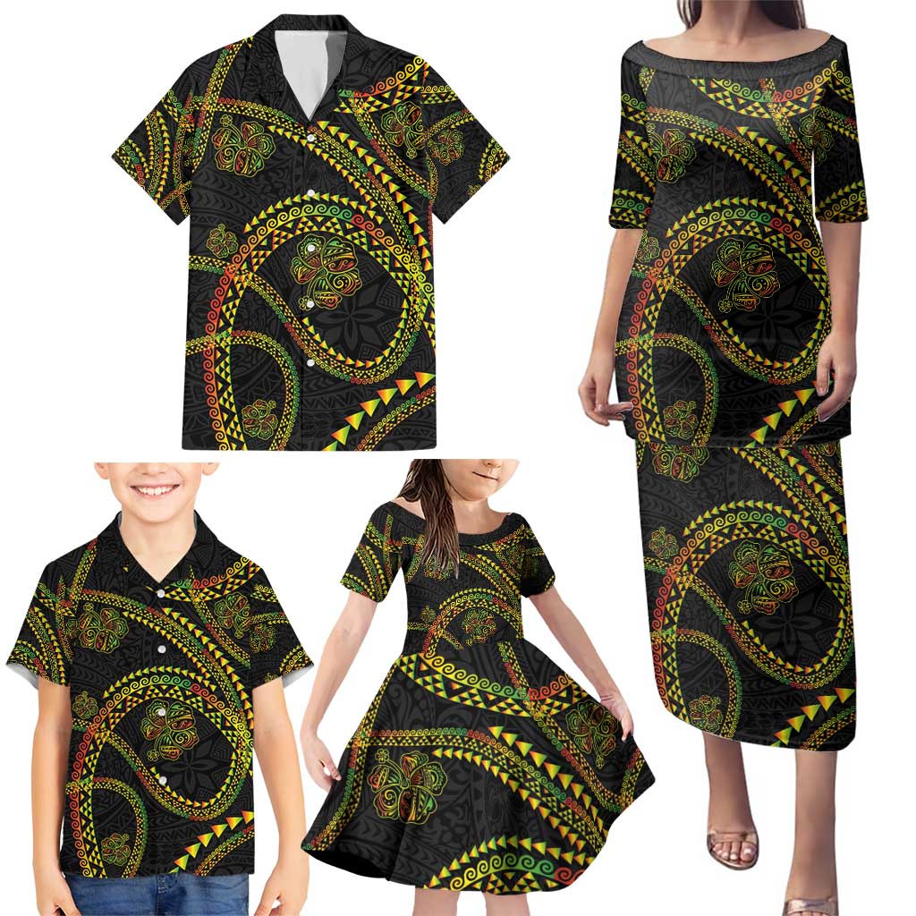 Hawaiian Kakau Art and Hisbiscus Tattoo Family Matching Puletasi and Hawaiian Shirt Tribal Pattern-Reggae Style LT03 - Polynesian Pride