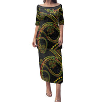 Hawaiian Kakau Art and Hisbiscus Tattoo Family Matching Puletasi and Hawaiian Shirt Tribal Pattern-Reggae Style LT03 Mom's Dress Black - Polynesian Pride