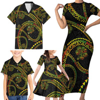 Hawaiian Kakau Art and Hisbiscus Tattoo Family Matching Short Sleeve Bodycon Dress and Hawaiian Shirt Tribal Pattern-Reggae Style LT03 - Polynesian Pride