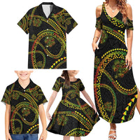 Hawaiian Kakau Art and Hisbiscus Tattoo Family Matching Summer Maxi Dress and Hawaiian Shirt Tribal Pattern-Reggae Style LT03 - Polynesian Pride