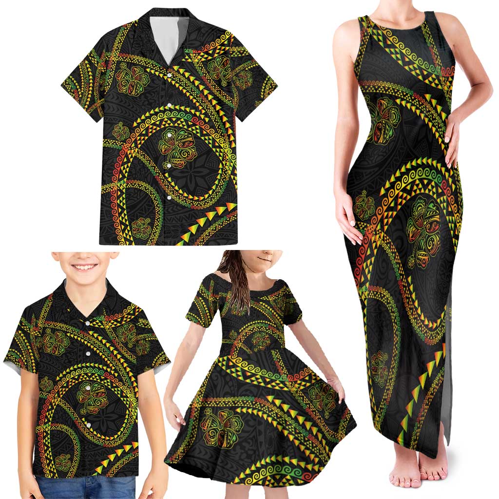 Hawaiian Kakau Art and Hisbiscus Tattoo Family Matching Tank Maxi Dress and Hawaiian Shirt Tribal Pattern-Reggae Style LT03 - Polynesian Pride