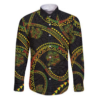 Hawaiian Kakau Art and Hisbiscus Tattoo Family Matching Tank Maxi Dress and Hawaiian Shirt Tribal Pattern-Reggae Style LT03 Dad's Shirt - Long Sleeve Black - Polynesian Pride