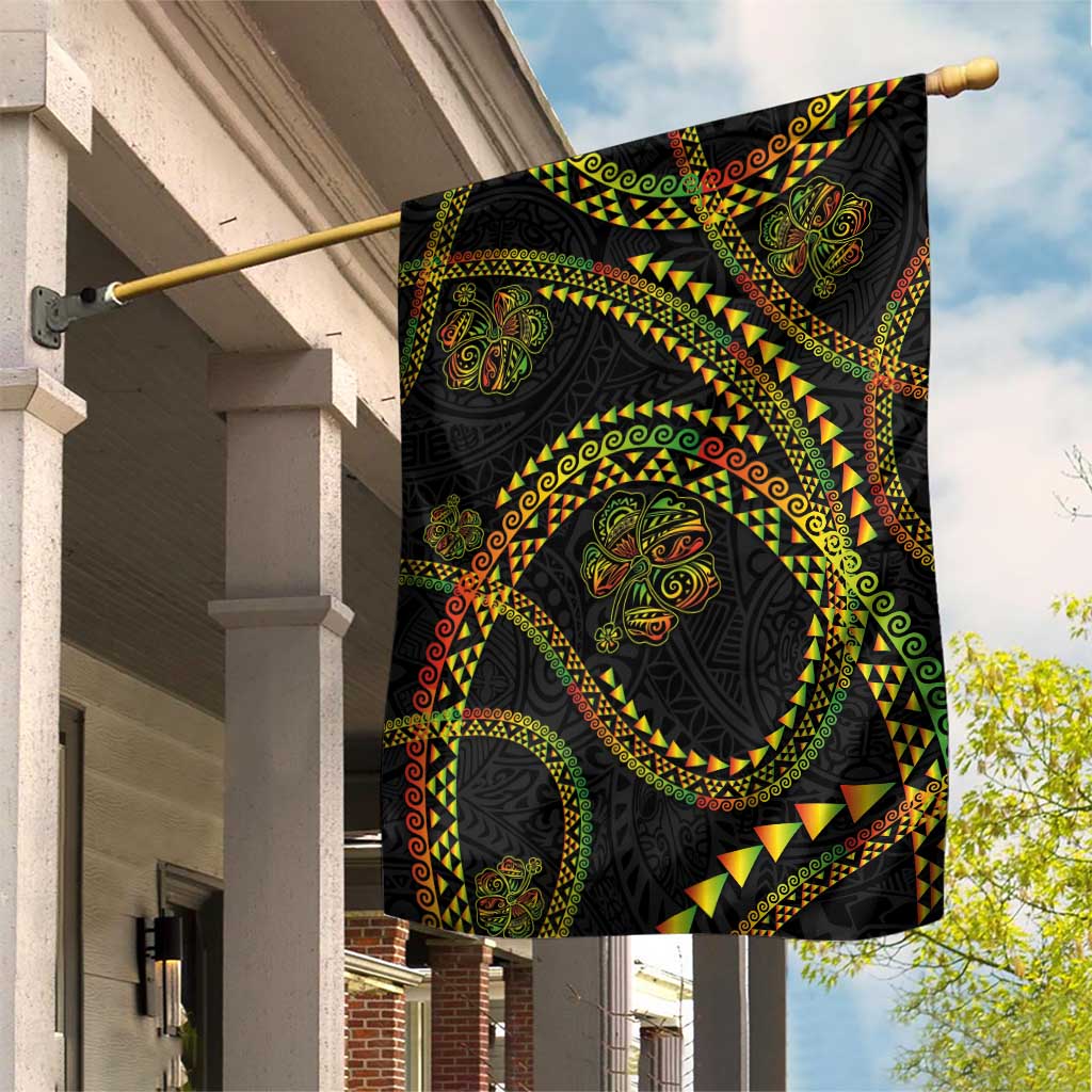 Hawaiian Kakau Art and Hisbiscus Tattoo Garden Flag Tribal Pattern-Reggae Style LT03 House Flag Black - Polynesian Pride