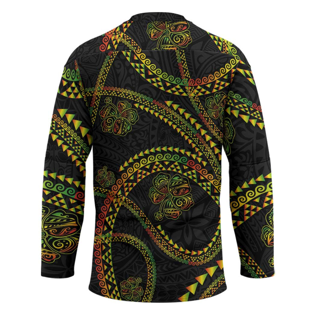 Hawaiian Kakau Art and Hisbiscus Tattoo Hockey Jersey Tribal Pattern-Reggae Style - Polynesian Pride