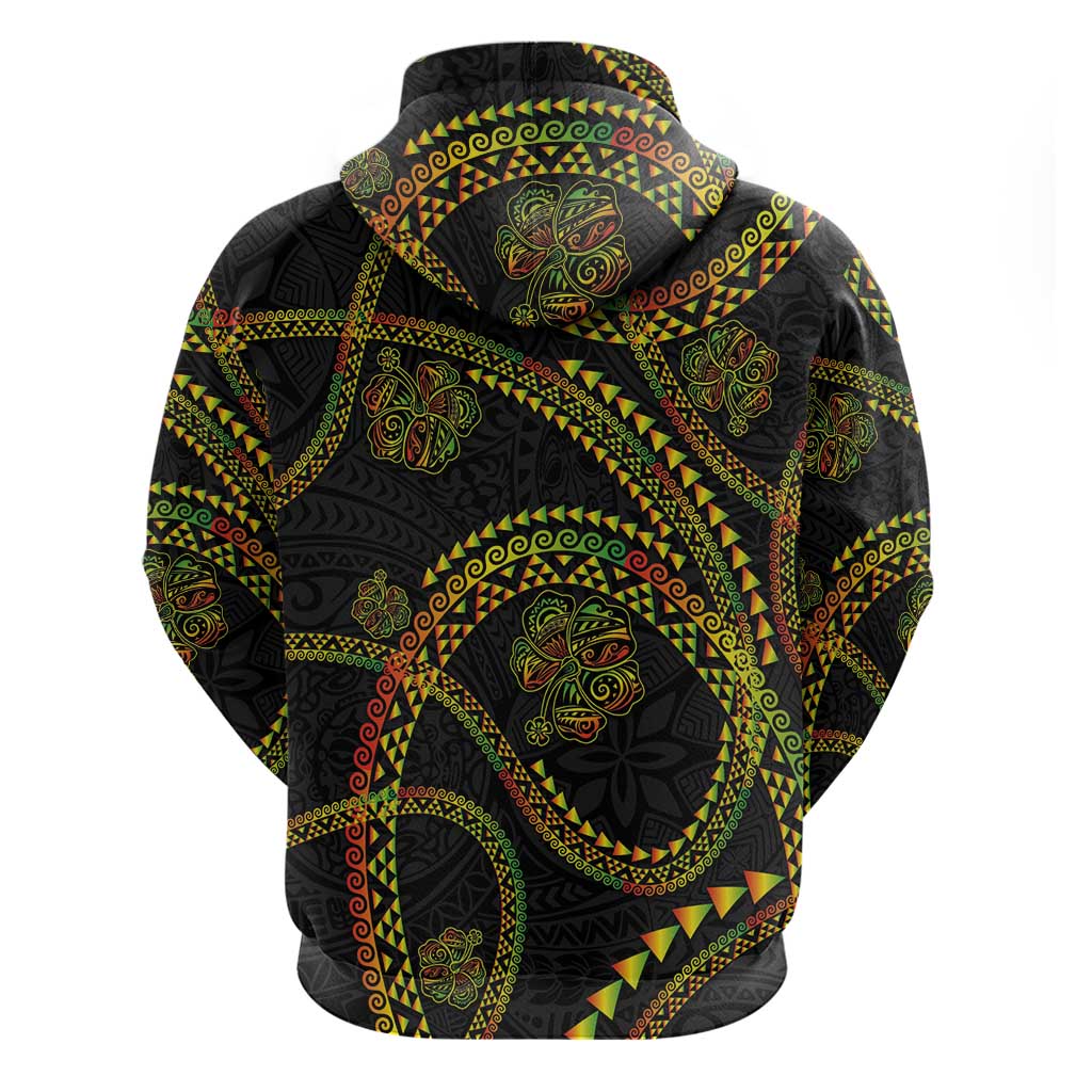 Hawaiian Kakau Art and Hisbiscus Tattoo Hoodie Tribal Pattern-Reggae Style - Polynesian Pride