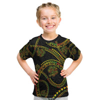 Hawaiian Kakau Art and Hisbiscus Tattoo Kid T Shirt Tribal Pattern-Reggae Style LT03 Black - Polynesian Pride