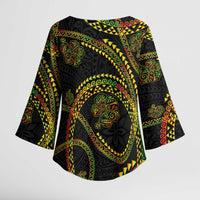 Hawaiian Kakau Art and Hisbiscus Tattoo Kimono Sleeve Blouse Tribal Pattern-Reggae Style LT03 - Polynesian Pride