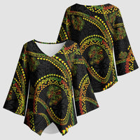 Hawaiian Kakau Art and Hisbiscus Tattoo Kimono Sleeve Blouse Tribal Pattern-Reggae Style LT03 - Polynesian Pride