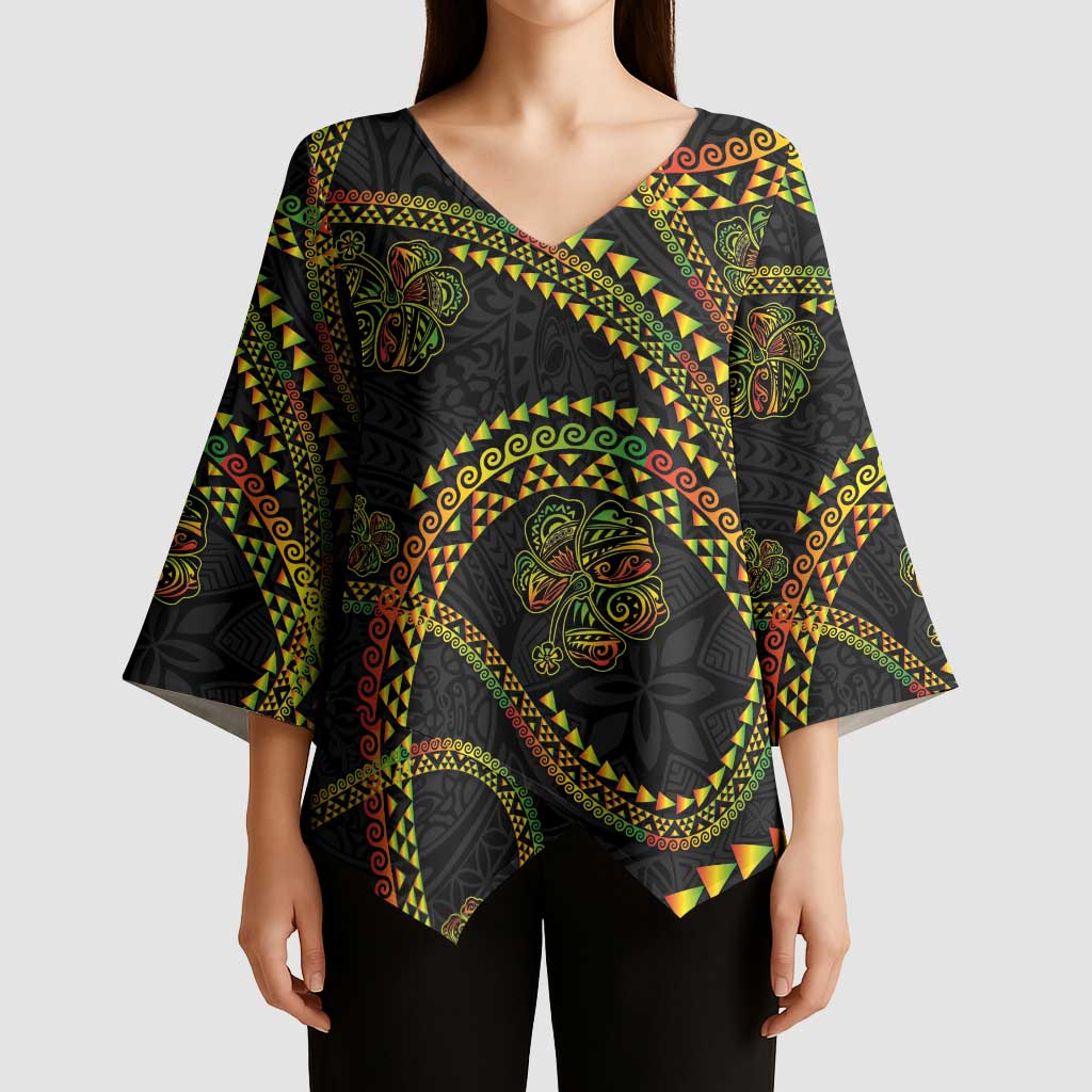 Hawaiian Kakau Art and Hisbiscus Tattoo Kimono Sleeve Blouse Tribal Pattern-Reggae Style LT03 - Polynesian Pride