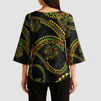 Hawaiian Kakau Art and Hisbiscus Tattoo Kimono Sleeve Blouse Tribal Pattern-Reggae Style LT03 - Polynesian Pride
