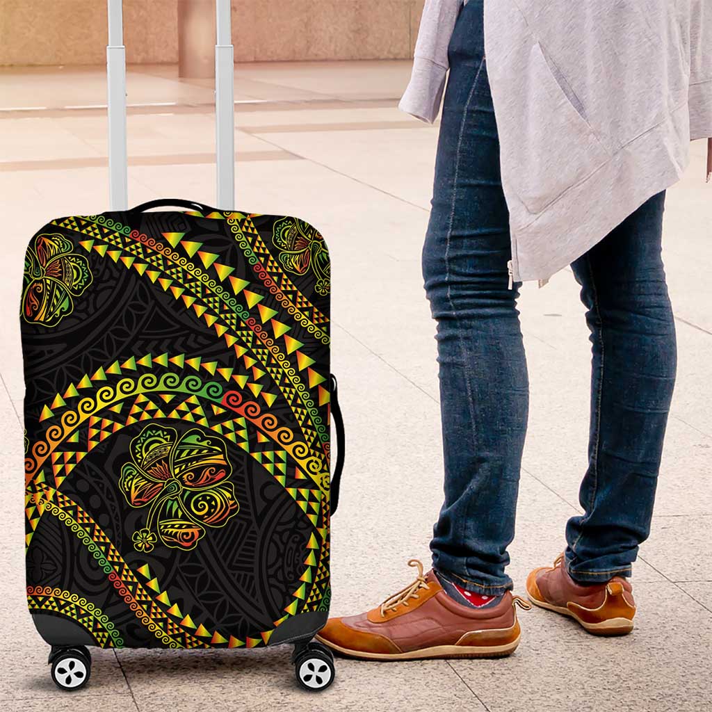 Hawaiian Kakau Art and Hisbiscus Tattoo Luggage Cover Tribal Pattern-Reggae Style LT03 Black - Polynesian Pride