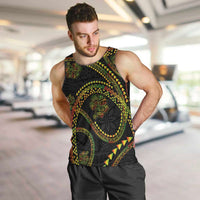 Hawaiian Kakau Art and Hisbiscus Tattoo Men Tank Top Tribal Pattern-Reggae Style LT03 Black - Polynesian Pride