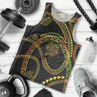 Hawaiian Kakau Art and Hisbiscus Tattoo Men Tank Top Tribal Pattern-Reggae Style LT03 - Polynesian Pride