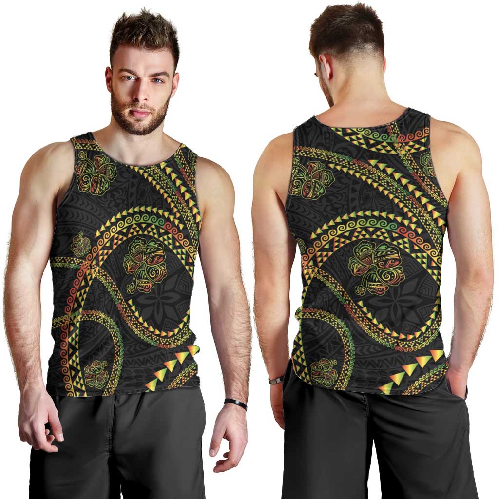 Hawaiian Kakau Art and Hisbiscus Tattoo Men Tank Top Tribal Pattern-Reggae Style LT03 - Polynesian Pride