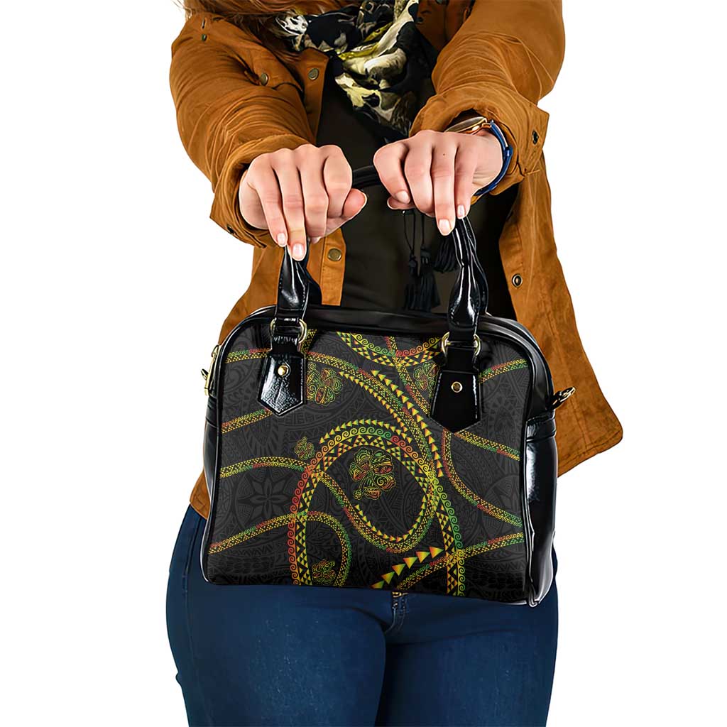 Hawaiian Kakau Art and Hisbiscus Tattoo Shoulder Handbag Tribal Pattern-Reggae Style LT03 One Size Black - Polynesian Pride