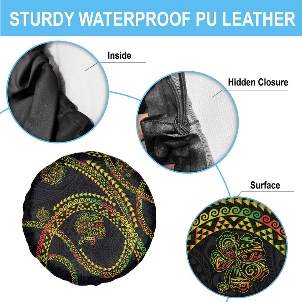 Hawaiian Kakau Art and Hisbiscus Tattoo Spare Tire Cover Tribal Pattern-Reggae Style - Polynesian Pride