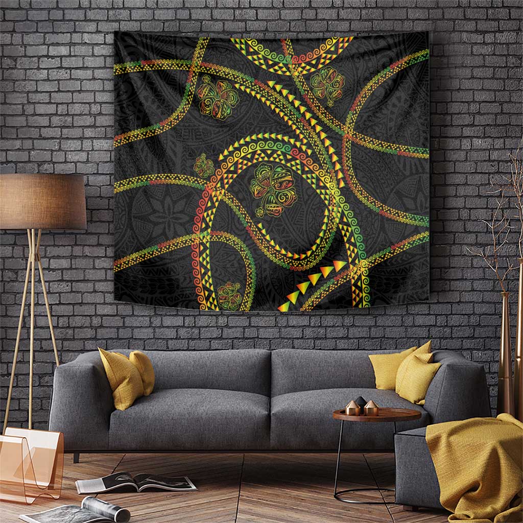 Hawaiian Kakau Art and Hisbiscus Tattoo Tapestry Tribal Pattern-Reggae Style LT03 Black - Polynesian Pride