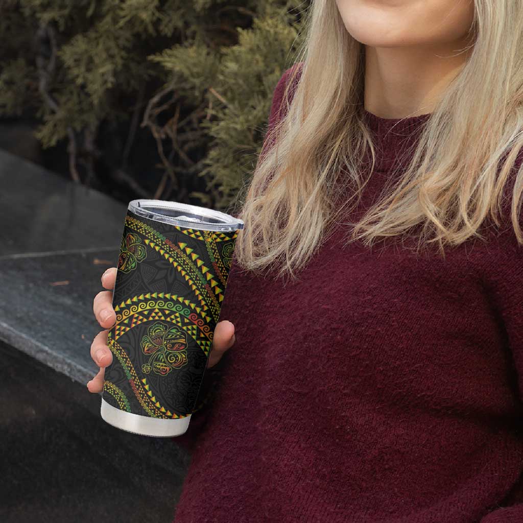 Hawaiian Kakau Art and Hisbiscus Tattoo Tumbler Cup Tribal Pattern-Reggae Style LT03 - Polynesian Pride