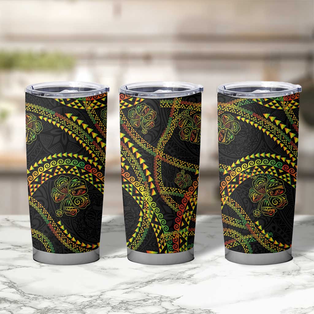 Hawaiian Kakau Art and Hisbiscus Tattoo Tumbler Cup Tribal Pattern-Reggae Style LT03 - Polynesian Pride