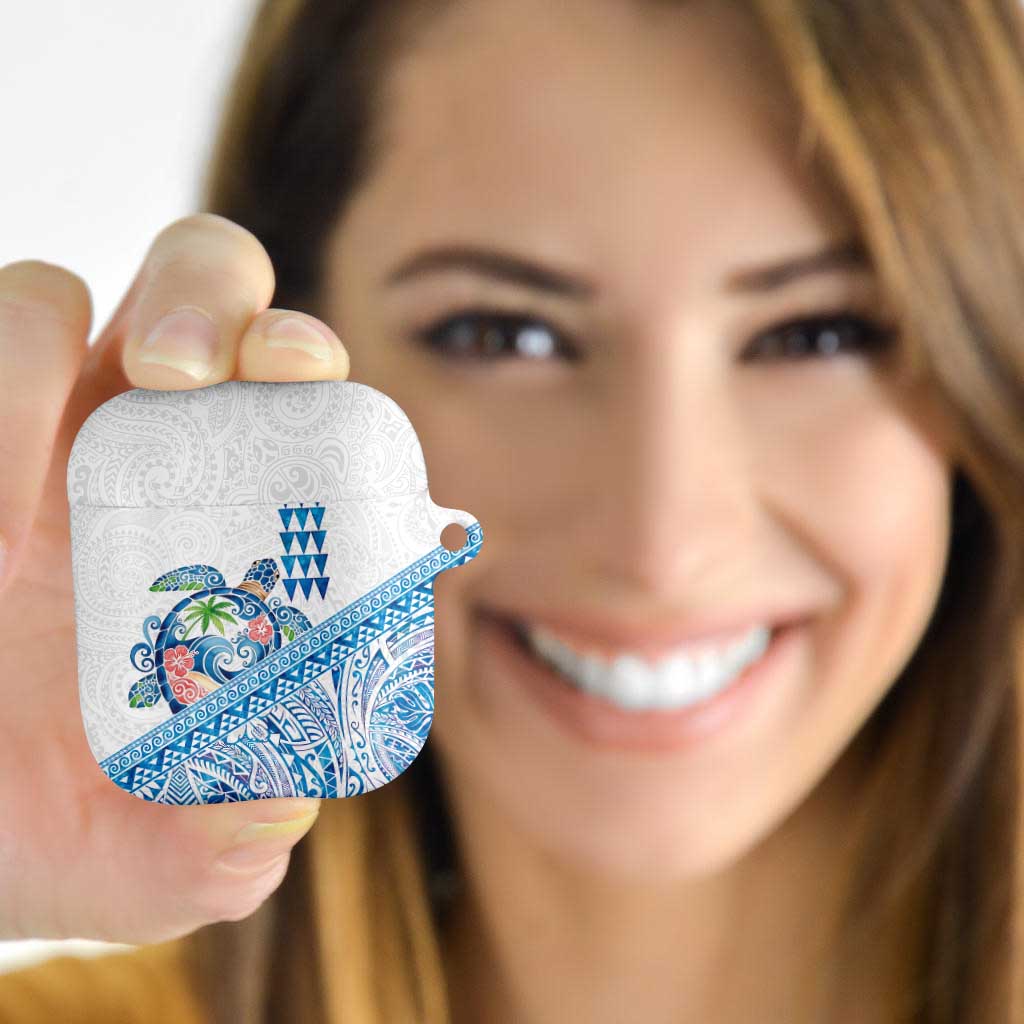 Hawaiian Abstract Sea Turtle AirPods Case Polynesian Tapa Art and Kakau Tattoo White WaterColor - Polynesian Pride