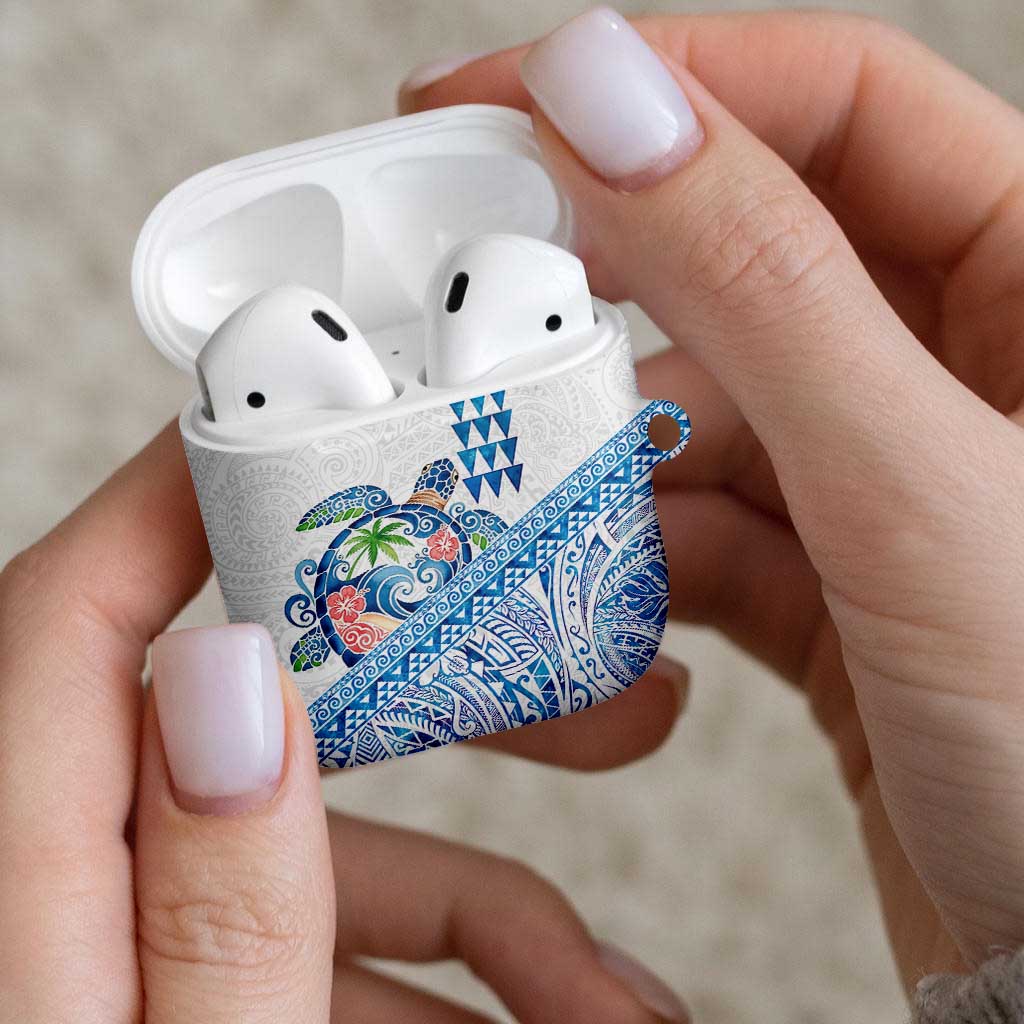Hawaiian Abstract Sea Turtle AirPods Case Polynesian Tapa Art and Kakau Tattoo White WaterColor - Polynesian Pride