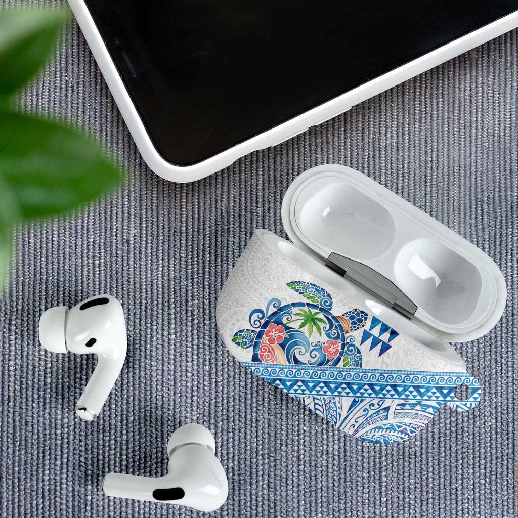 Hawaiian Abstract Sea Turtle AirPods Case Polynesian Tapa Art and Kakau Tattoo White WaterColor - Polynesian Pride