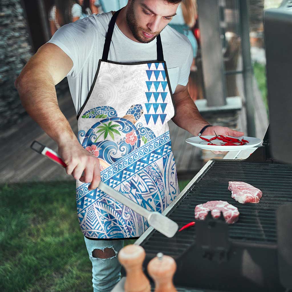 Hawaiian Abstract Sea Turtle Apron Polynesian Tapa Art and Kakau Tattoo White WaterColor - Polynesian Pride