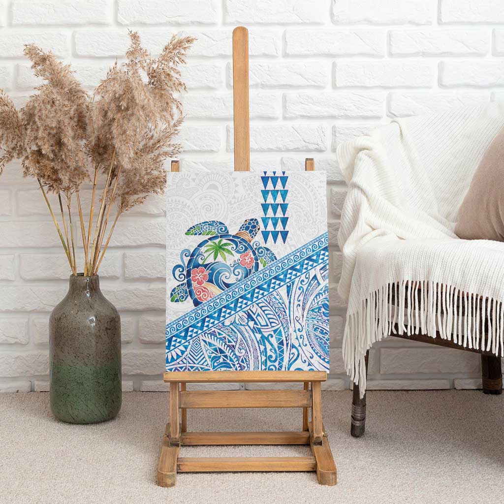 Hawaiian Abstract Sea Turtle Canvas Wall Art Polynesian Tapa Art and Kakau Tattoo White WaterColor - Polynesian Pride