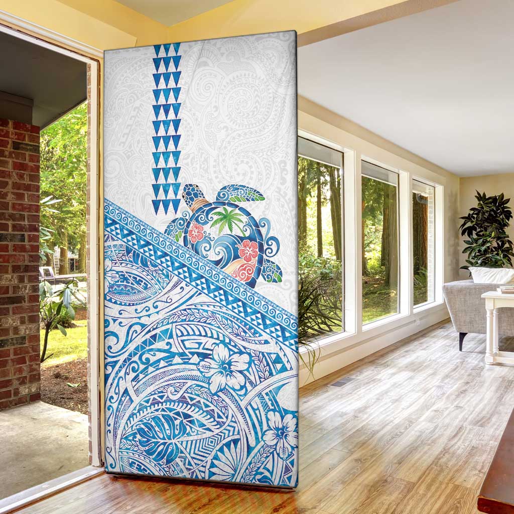 Hawaiian Abstract Sea Turtle Door Cover Polynesian Tapa Art and Kakau Tattoo White WaterColor - Polynesian Pride