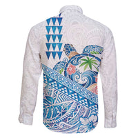 Hawaiian Abstract Sea Turtle Family Matching Long Sleeve Bodycon Dress and Hawaiian Shirt Polynesian Tapa Art and Kakau Tattoo White WaterColor LT03 - Polynesian Pride