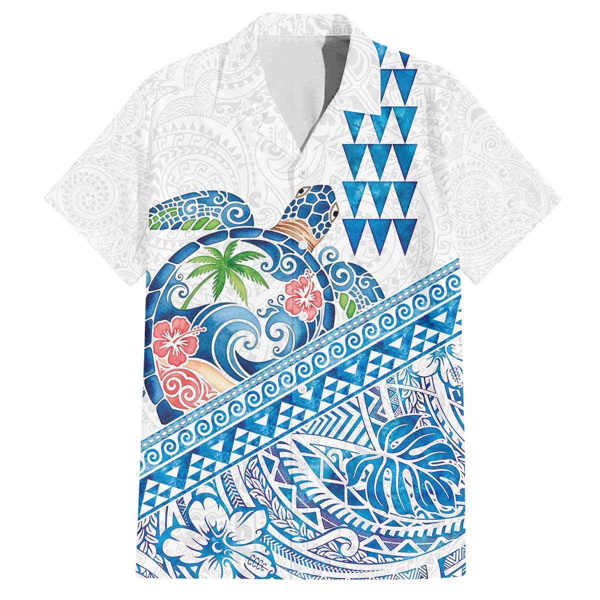 Hawaiian Abstract Sea Turtle Family Matching Off The Shoulder Long Sleeve Dress and Hawaiian Shirt Polynesian Tapa Art and Kakau Tattoo White WaterColor LT03 Dad's Shirt - Short Sleeve White - Polynesian Pride