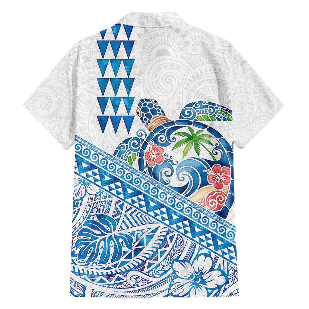 Hawaiian Abstract Sea Turtle Family Matching Off Shoulder Maxi Dress and Hawaiian Shirt Polynesian Tapa Art and Kakau Tattoo White WaterColor LT03 - Polynesian Pride