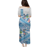 Hawaiian Abstract Sea Turtle Family Matching Puletasi and Hawaiian Shirt Polynesian Tapa Art and Kakau Tattoo White WaterColor LT03 - Polynesian Pride