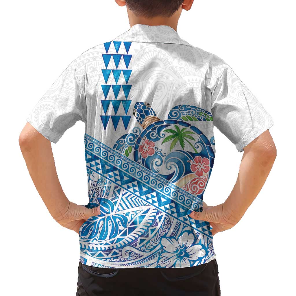 Hawaiian Abstract Sea Turtle Family Matching Short Sleeve Bodycon Dress and Hawaiian Shirt Polynesian Tapa Art and Kakau Tattoo White WaterColor LT03 - Polynesian Pride