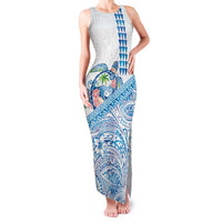 Hawaiian Abstract Sea Turtle Family Matching Tank Maxi Dress and Hawaiian Shirt Polynesian Tapa Art and Kakau Tattoo White WaterColor LT03 Mom's Dress White - Polynesian Pride
