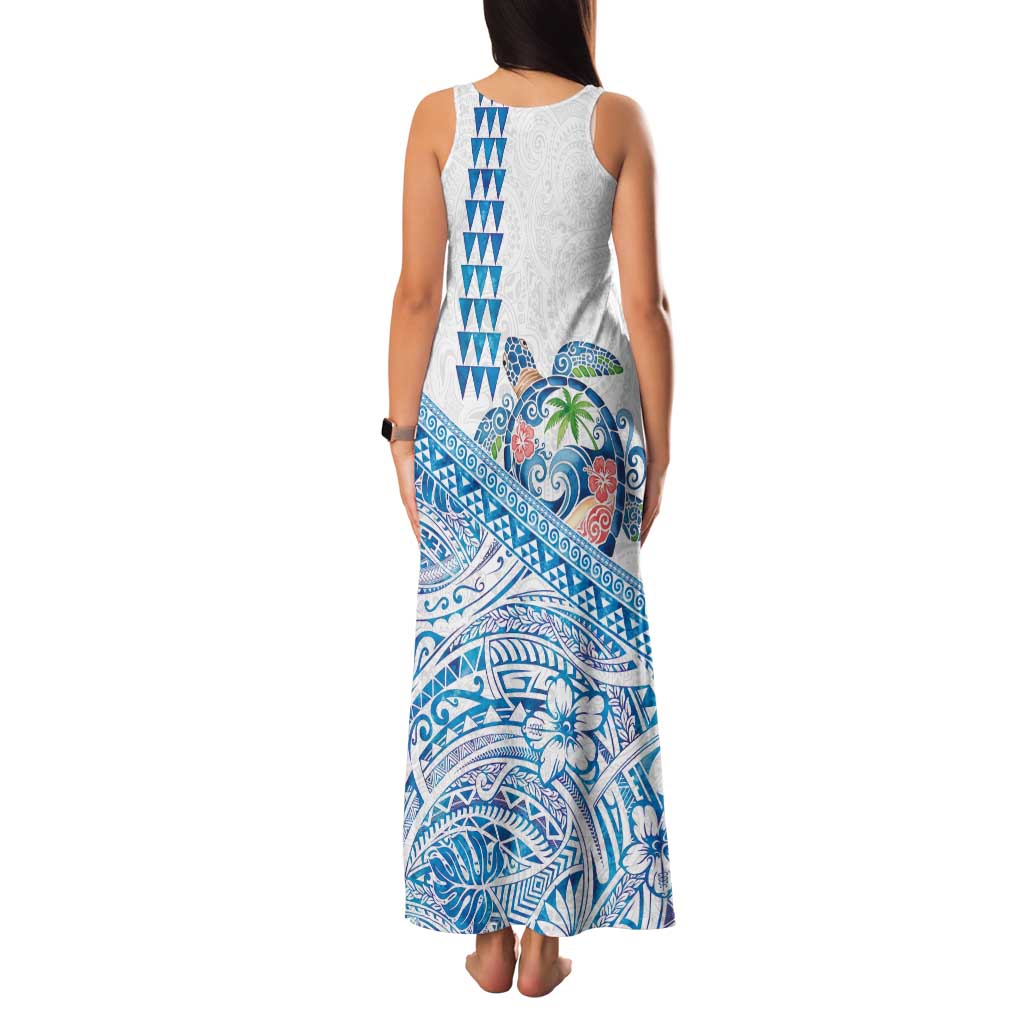 Hawaiian Abstract Sea Turtle Family Matching Tank Maxi Dress and Hawaiian Shirt Polynesian Tapa Art and Kakau Tattoo White WaterColor LT03 - Polynesian Pride