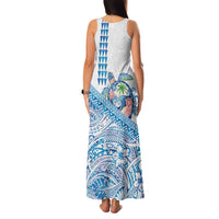 Hawaiian Abstract Sea Turtle Family Matching Tank Maxi Dress and Hawaiian Shirt Polynesian Tapa Art and Kakau Tattoo White WaterColor LT03 - Polynesian Pride