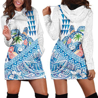 Hawaiian Abstract Sea Turtle Hoodie Dress Polynesian Tapa Art and Kakau Tattoo White WaterColor LT03 - Polynesian Pride