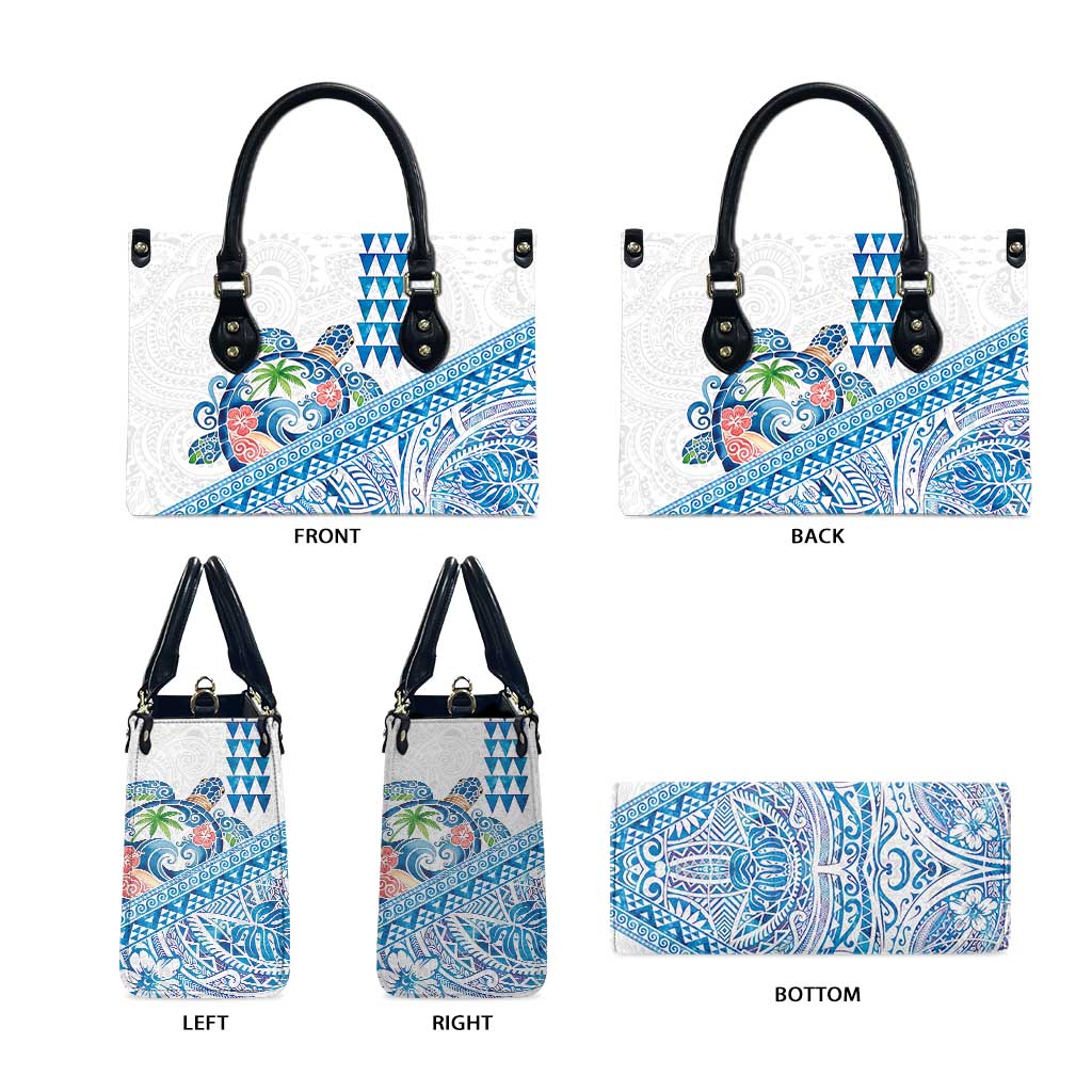 Hawaiian Abstract Sea Turtle Leather Bag Polynesian Tapa Art and Kakau Tattoo White WaterColor - Polynesian Pride