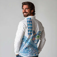 Hawaiian Abstract Sea Turtle Long Sleeve Polo Shirt Polynesian Tapa Art and Kakau Tattoo White WaterColor LT03 - Polynesian Pride