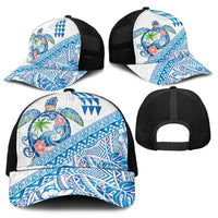 Hawaiian Abstract Sea Turtle Mesh Trucker Cap Polynesian Tapa Art and Kakau Tattoo White WaterColor - Polynesian Pride