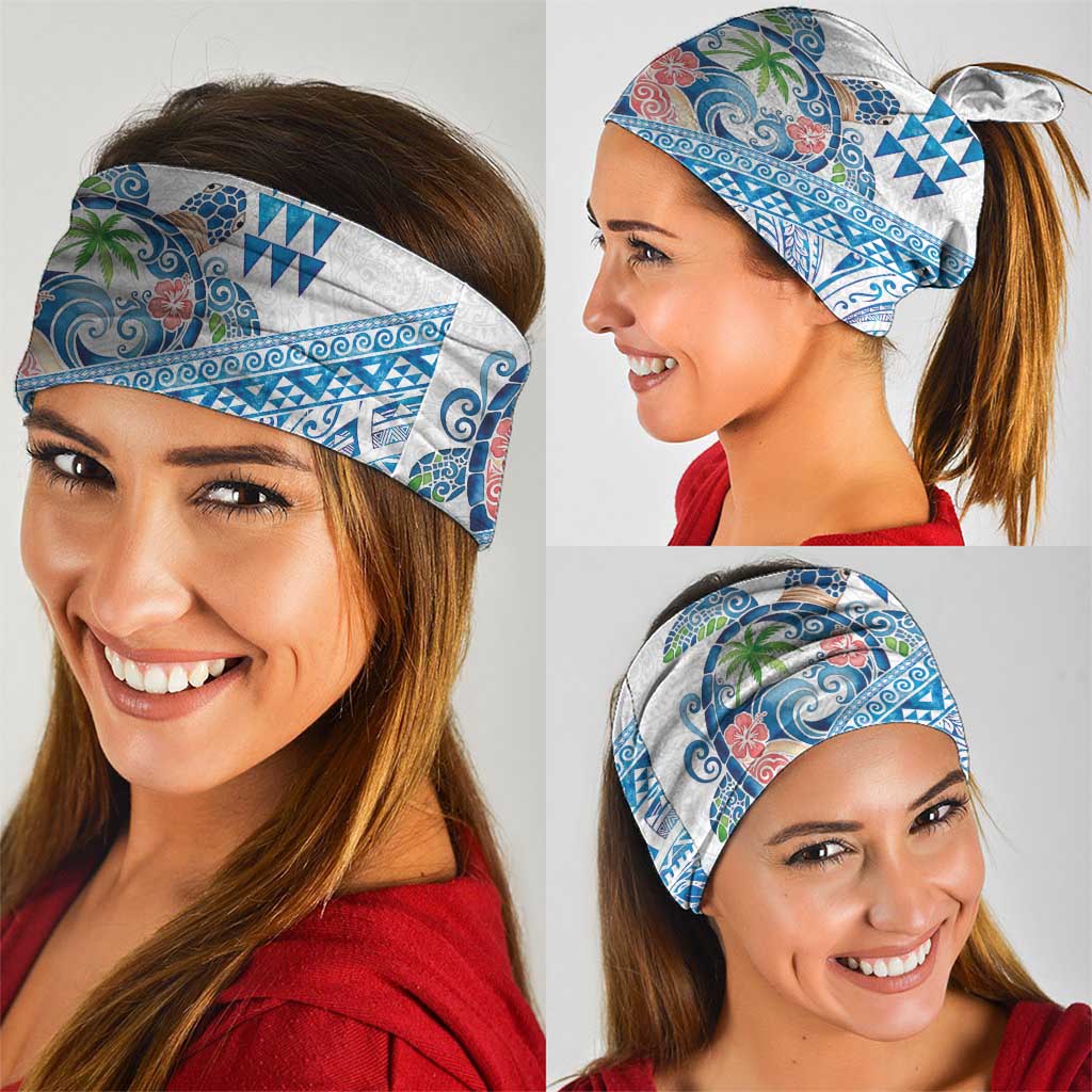 Hawaiian Abstract Sea Turtle Neck Gaiter Polynesian Tapa Art and Kakau Tattoo White WaterColor - Polynesian Pride