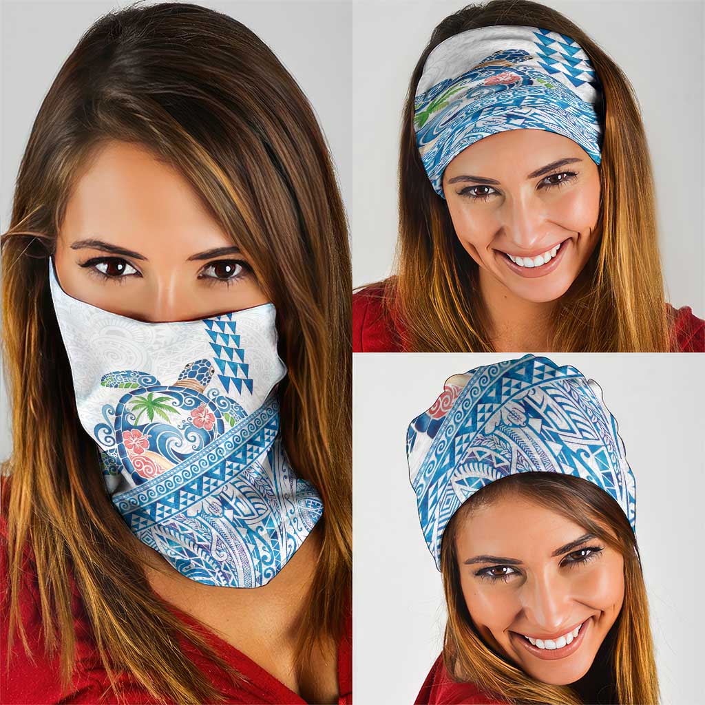Hawaiian Abstract Sea Turtle Neck Gaiter Polynesian Tapa Art and Kakau Tattoo White WaterColor - Polynesian Pride